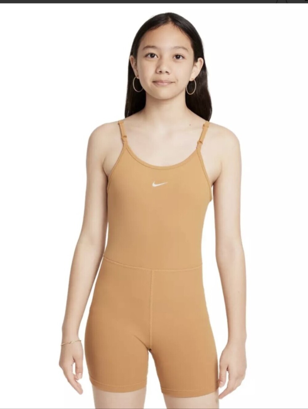 Nike One Dri-Fit One Piece Romper - Flax Tan - Dance Gymnastics Unitard sz XL